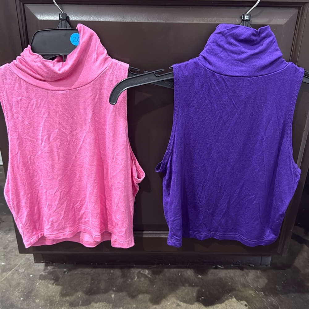 Elegant Purple and pink Sleeveless Cowl Neck Tops
Set of 2